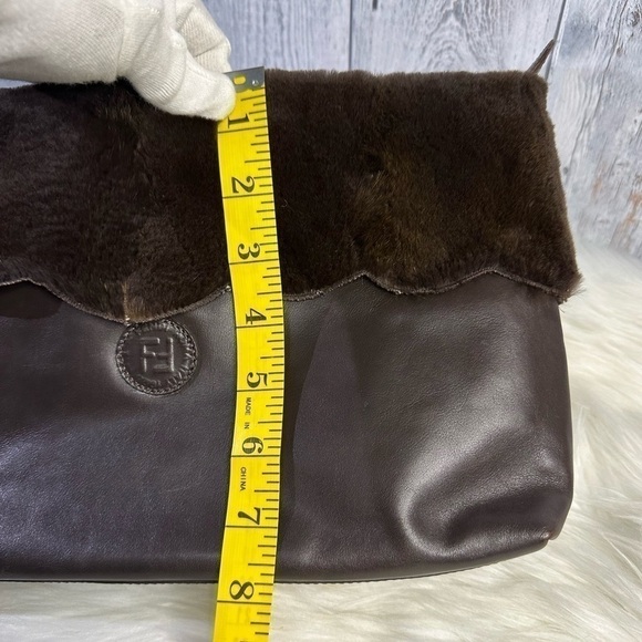 FENDI fur and soft leather clutch bag in coffee brown - Picture 14 of 16